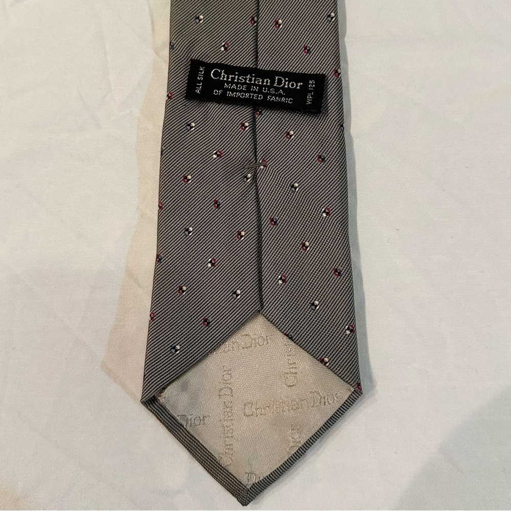 Christian Dior All Silk Diagonal Lines & Dots Design Print Mens Neck Tie Gray - Picture 2 of 6
